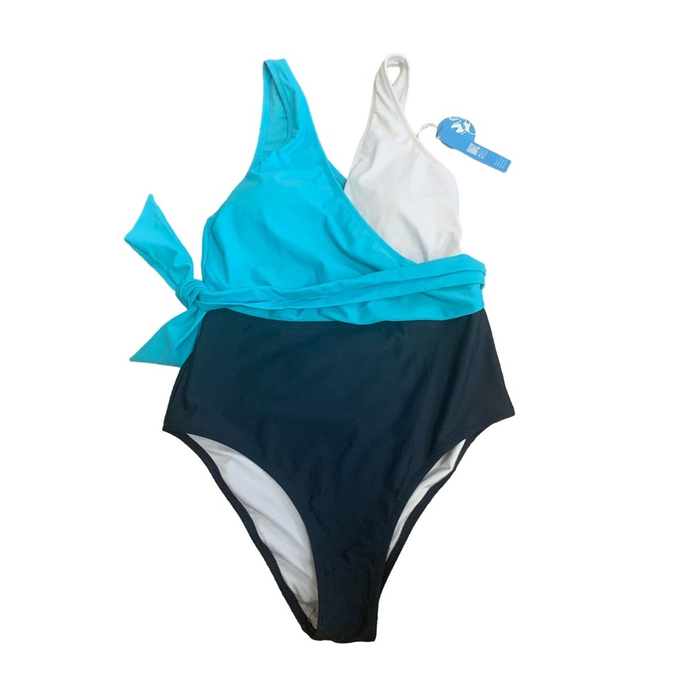 Cupshe One piece Padded Large Color Block Blue White NWT Womens Swimsuit